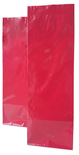 Block Bottom Bag 100g, red, 70+40x205 mm