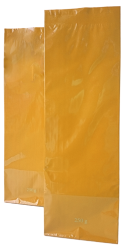 Blockbodenbeutel 100 g, Gold, 70+40x205 mm
